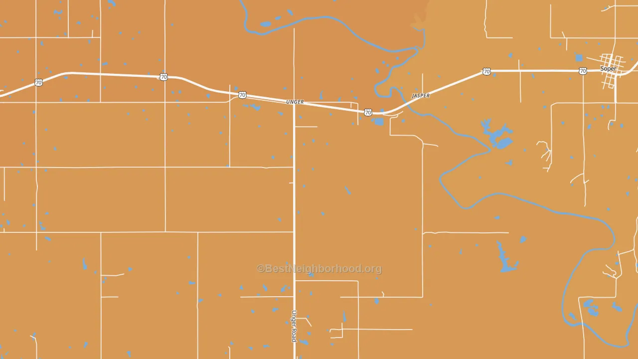 Map of the best neighborhoods in the Unger area, with better matches in green and worse matches in red