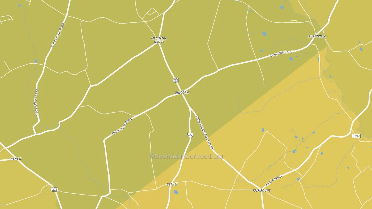 Map of the best neighborhoods in the Unicorn area, with better matches in green and worse matches in red