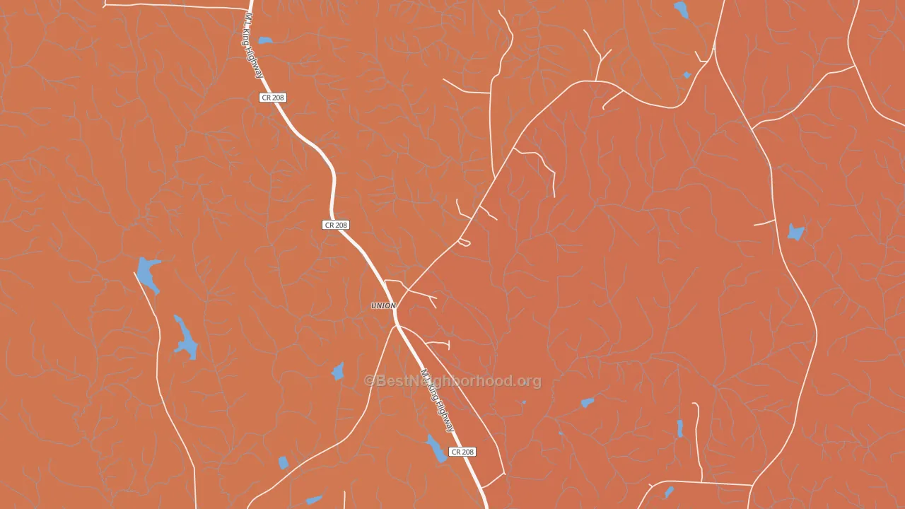 Map of the best neighborhoods in the Union area, with better matches in green and worse matches in red