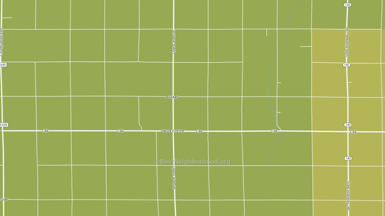 Map of the best neighborhoods in the Union Center area, with better matches in green and worse matches in red