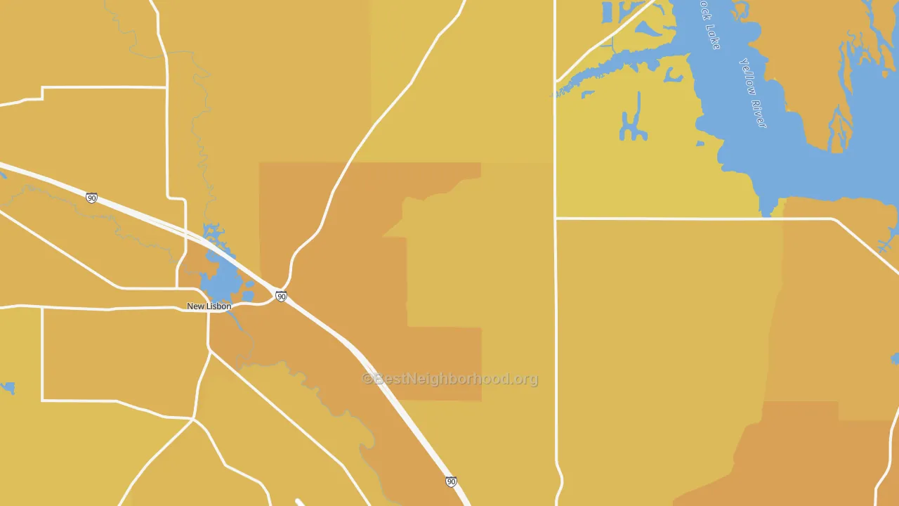 Map of the best neighborhoods in the Union Center area, with better matches in green and worse matches in red