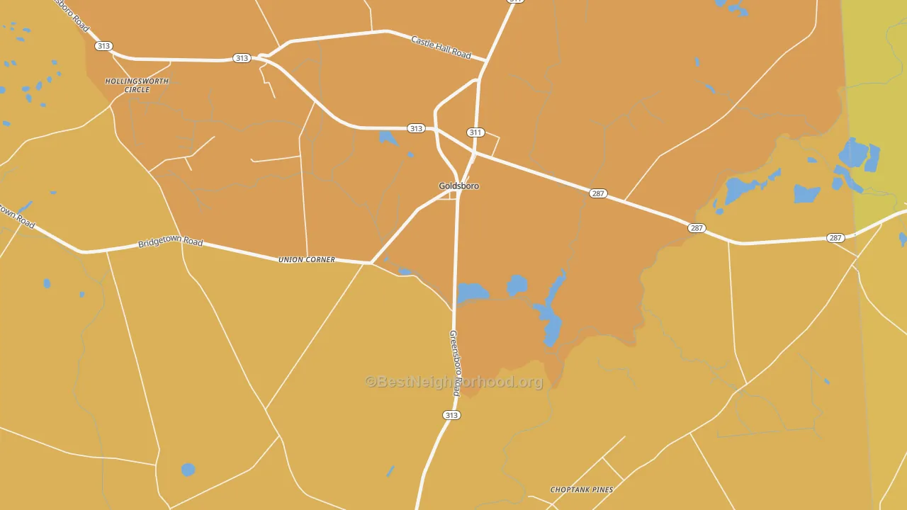 Map of the best neighborhoods in the Union Corner area, with better matches in green and worse matches in red