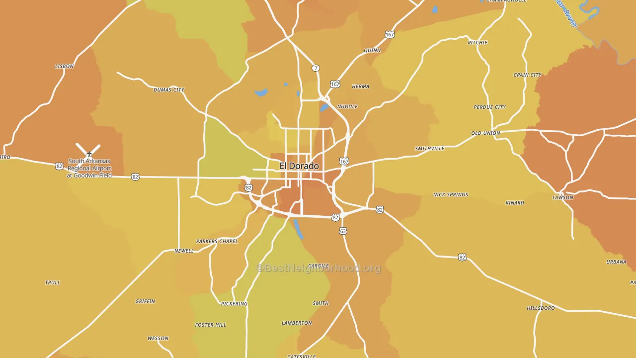 Map of the best neighborhoods in the Union County area, with better matches in green and worse matches in red
