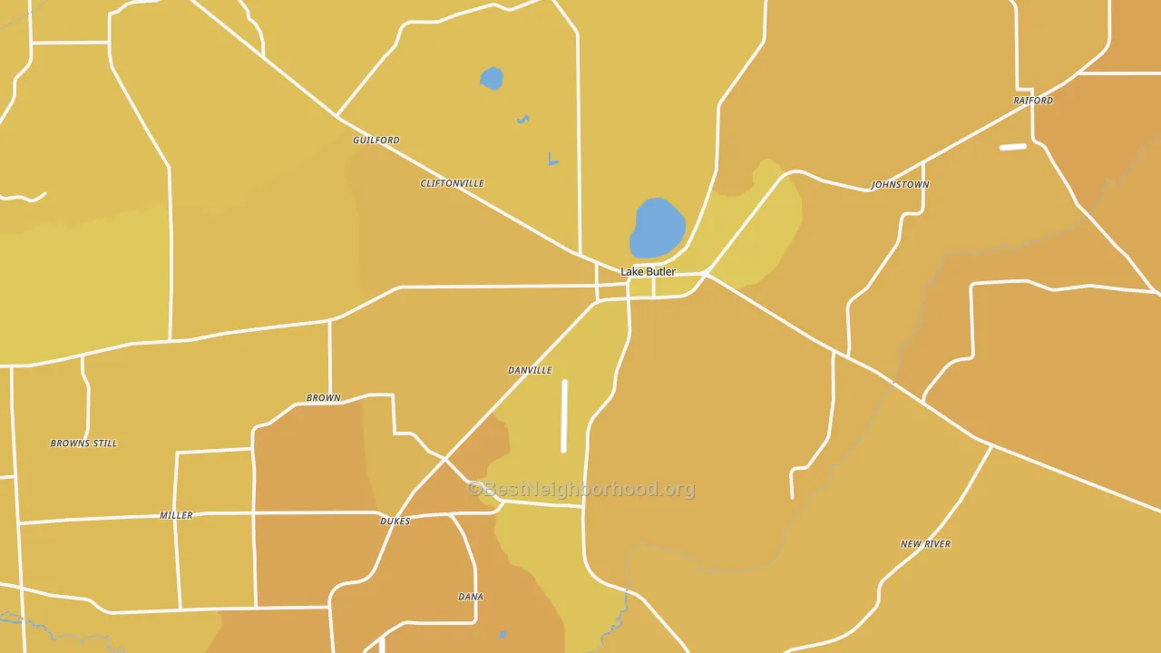 Map of the best neighborhoods in the Union County area, with better matches in green and worse matches in red