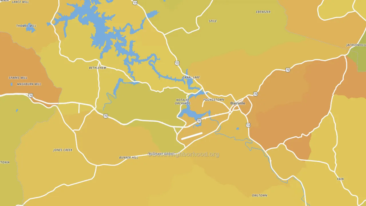 Map of the best neighborhoods in the Union County area, with better matches in green and worse matches in red