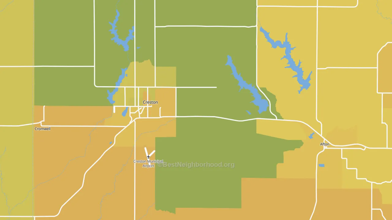 Map of the best neighborhoods in the Union County area, with better matches in green and worse matches in red