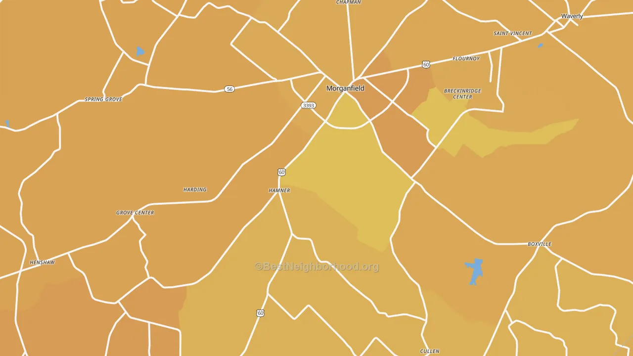Map of the best neighborhoods in the Union County area, with better matches in green and worse matches in red