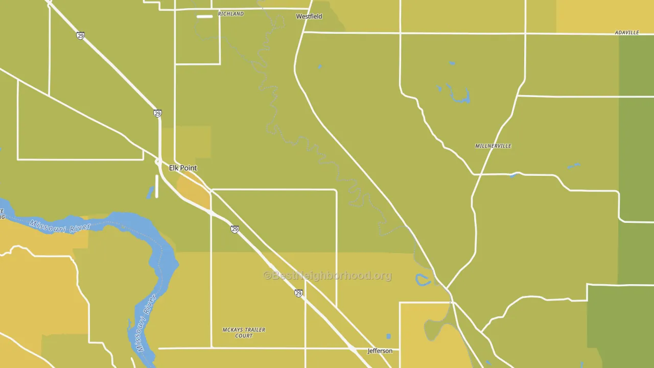 Map of the best neighborhoods in the Union County area, with better matches in green and worse matches in red