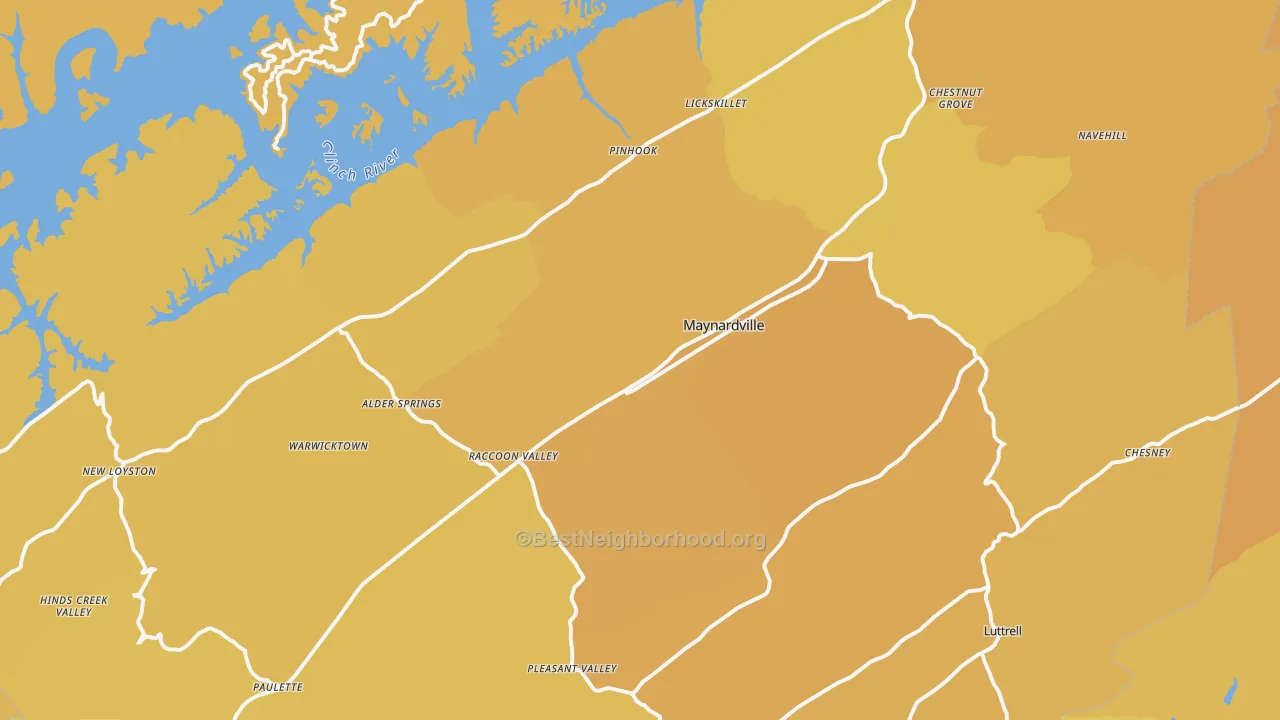 Map of the best neighborhoods in the Union County area, with better matches in green and worse matches in red