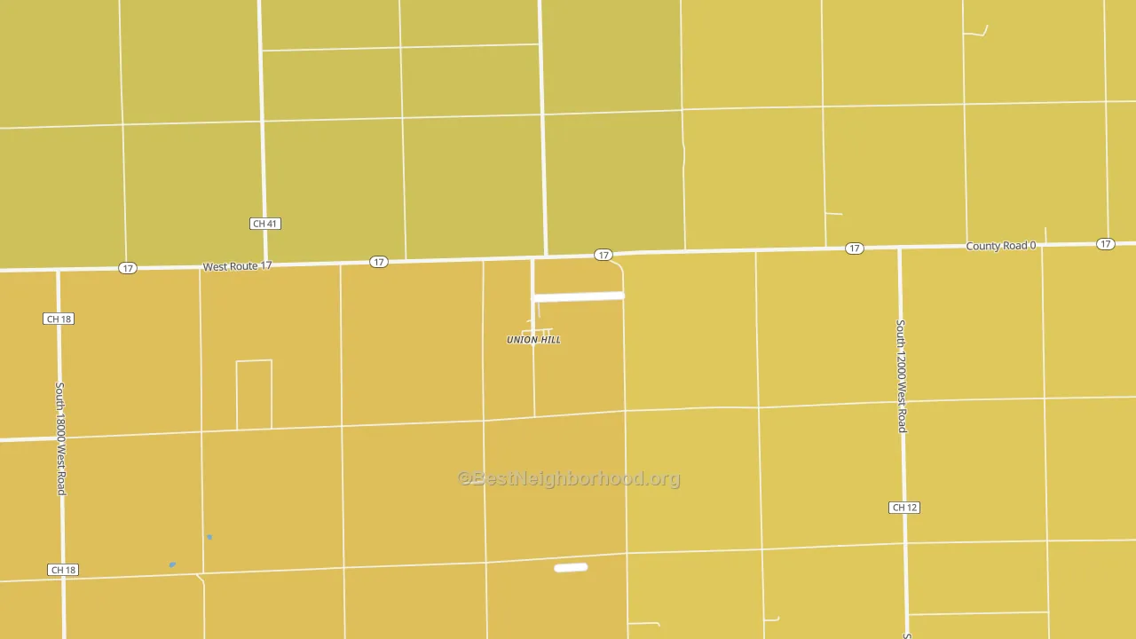 Map of the best neighborhoods in the Union Hill area, with better matches in green and worse matches in red
