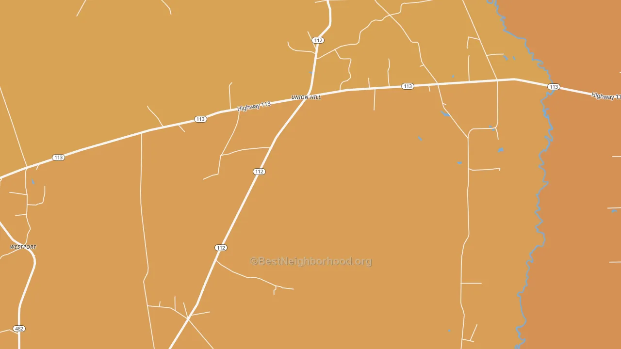 Map of the best neighborhoods in the Union Hill area, with better matches in green and worse matches in red