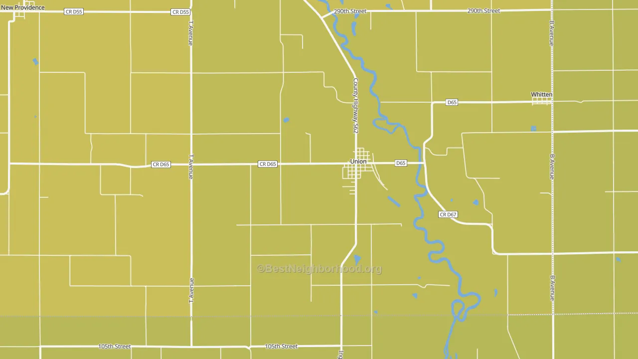 Map of the best neighborhoods in the Union area, with better matches in green and worse matches in red