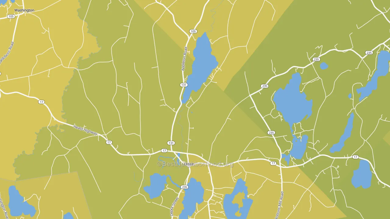 Map of the best neighborhoods in the Union area, with better matches in green and worse matches in red