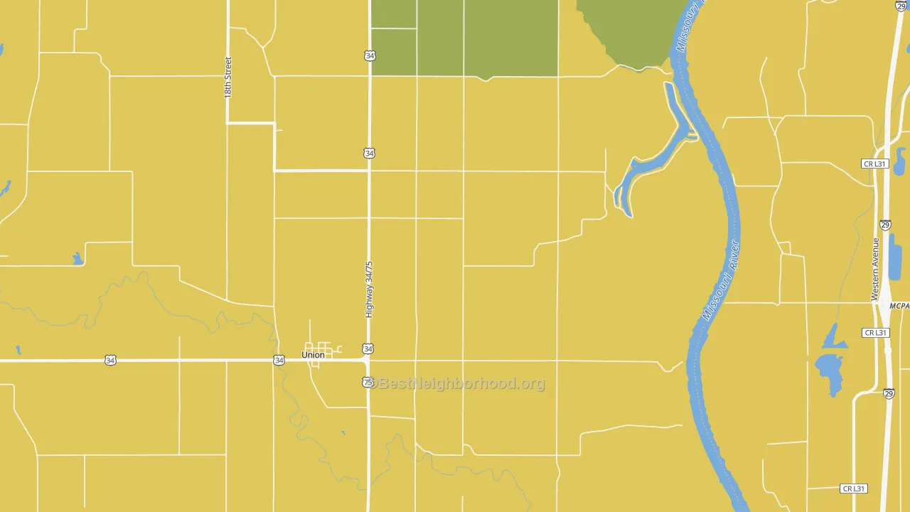 Map of the best neighborhoods in the Union area, with better matches in green and worse matches in red