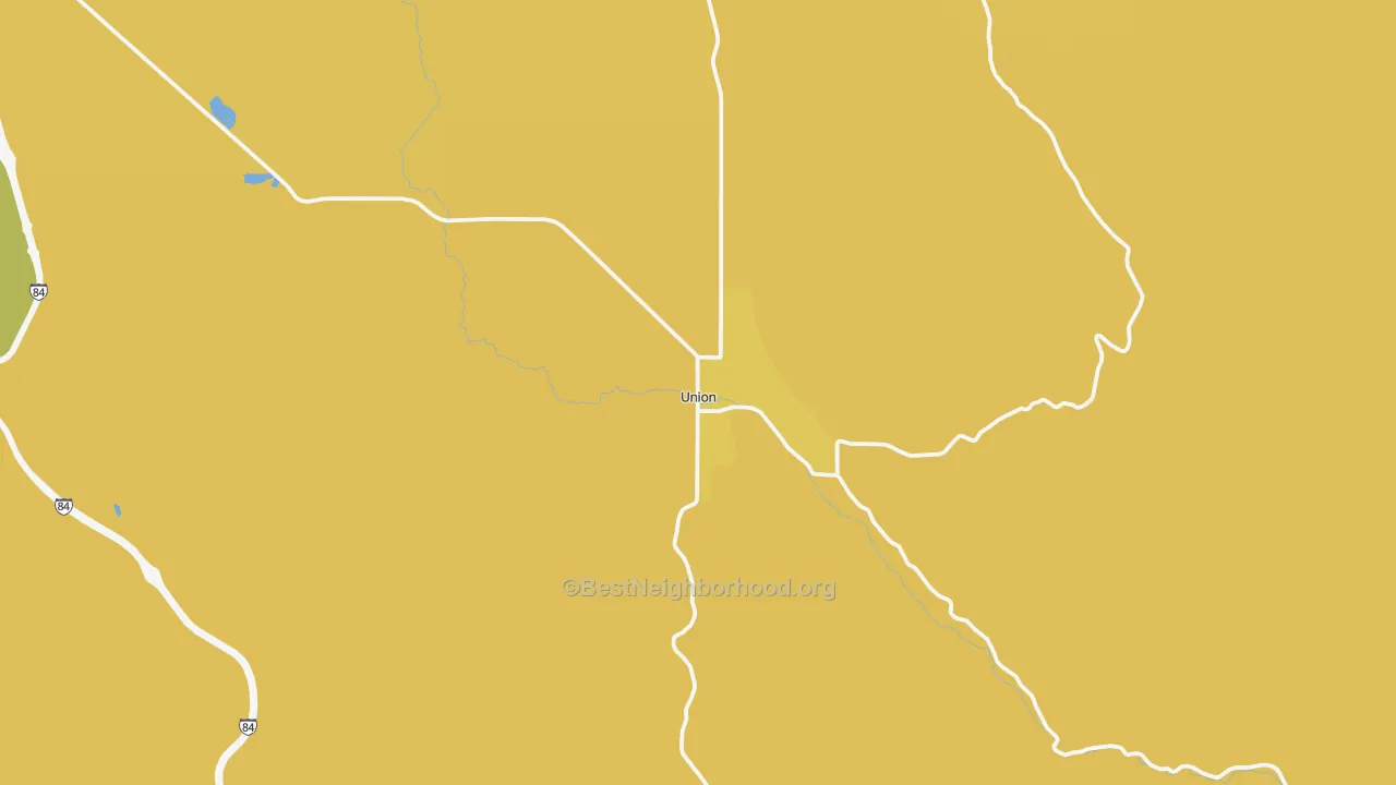 Map of the best neighborhoods in the Union area, with better matches in green and worse matches in red