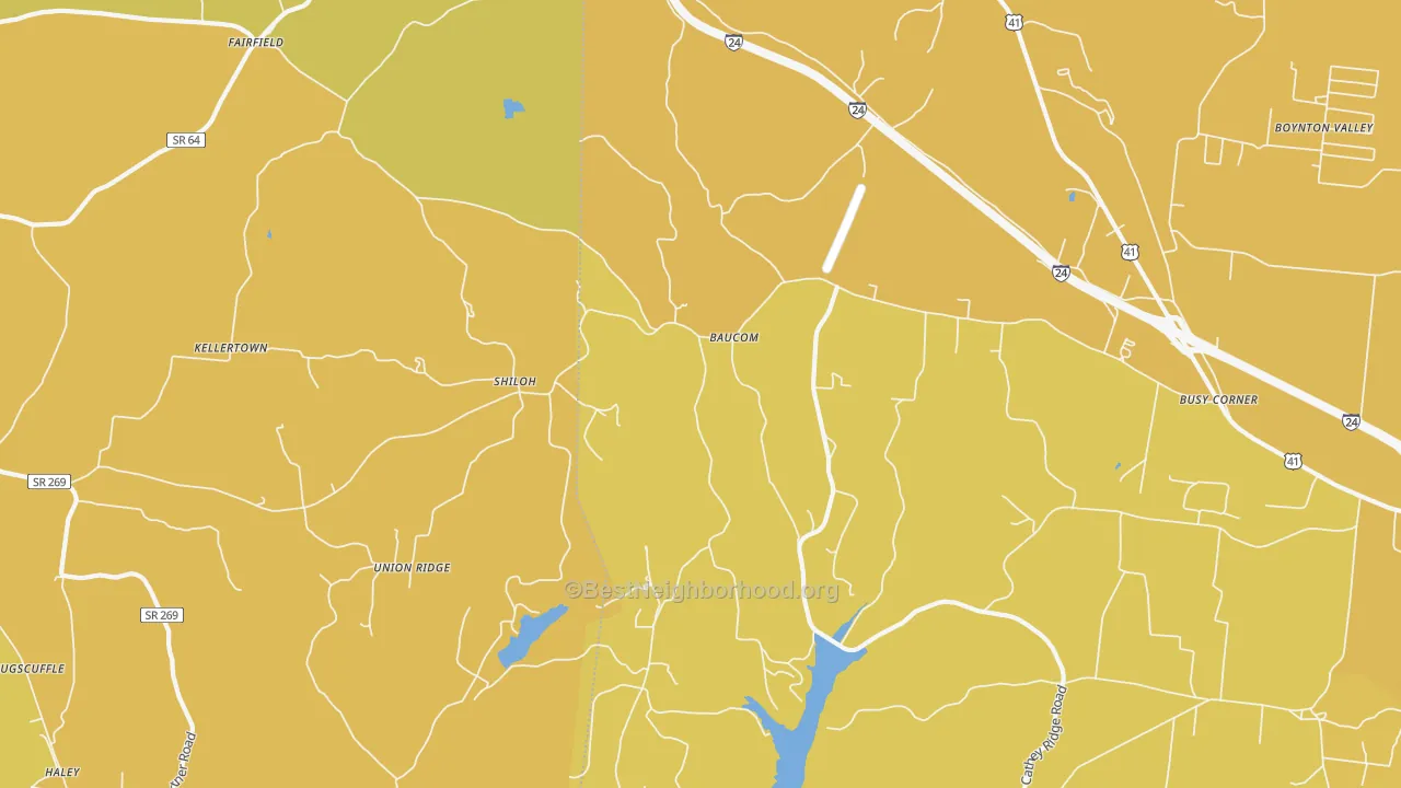 Map of the best neighborhoods in the Union Ridge area, with better matches in green and worse matches in red