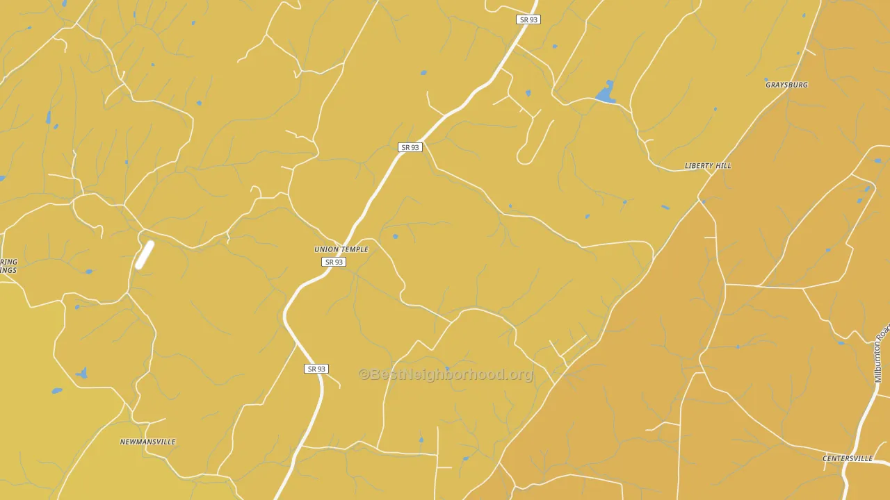 Map of the best neighborhoods in the Union Temple area, with better matches in green and worse matches in red