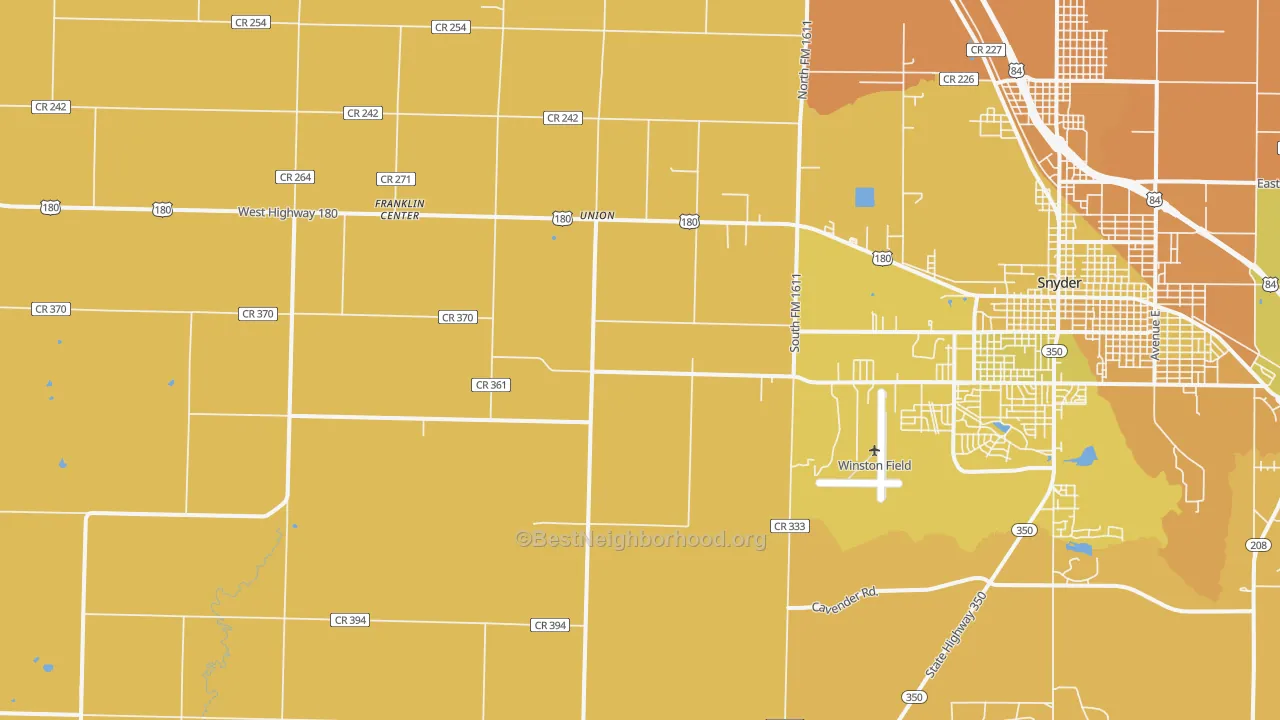 Map of the best neighborhoods in the Union area, with better matches in green and worse matches in red