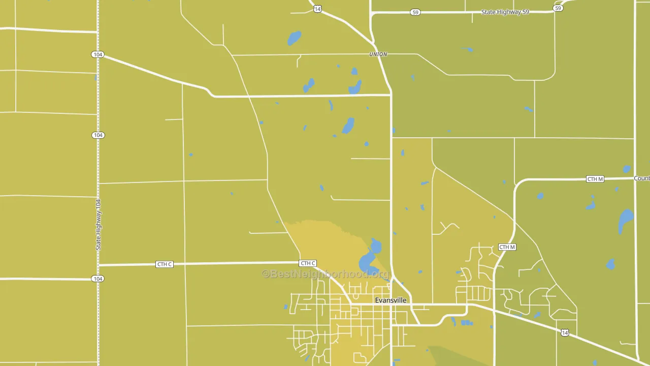 Map of the best neighborhoods in the Union area, with better matches in green and worse matches in red