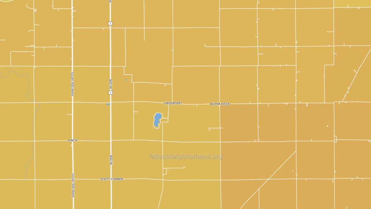 Map of the best neighborhoods in the Unionport area, with better matches in green and worse matches in red
