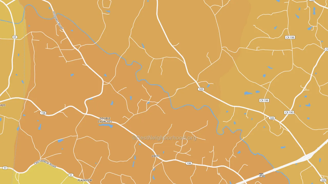 Map of the best neighborhoods in the Unity area, with better matches in green and worse matches in red