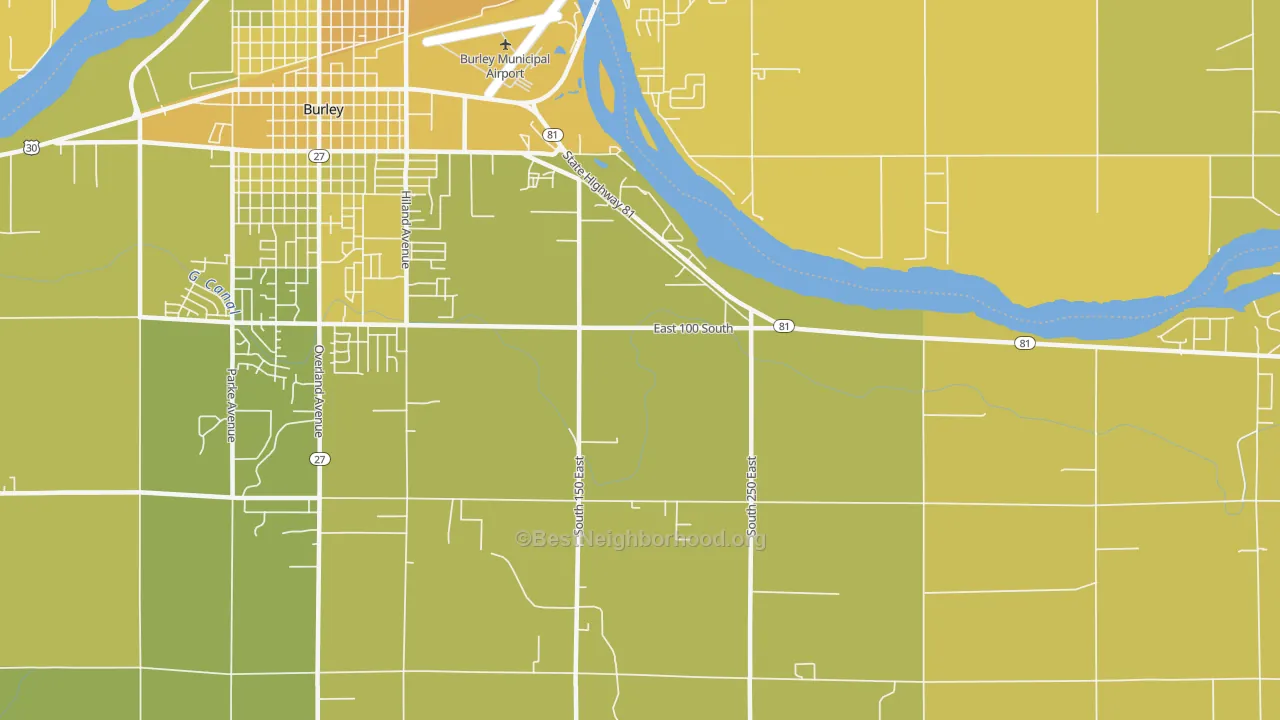Map of the best neighborhoods in the Unity area, with better matches in green and worse matches in red