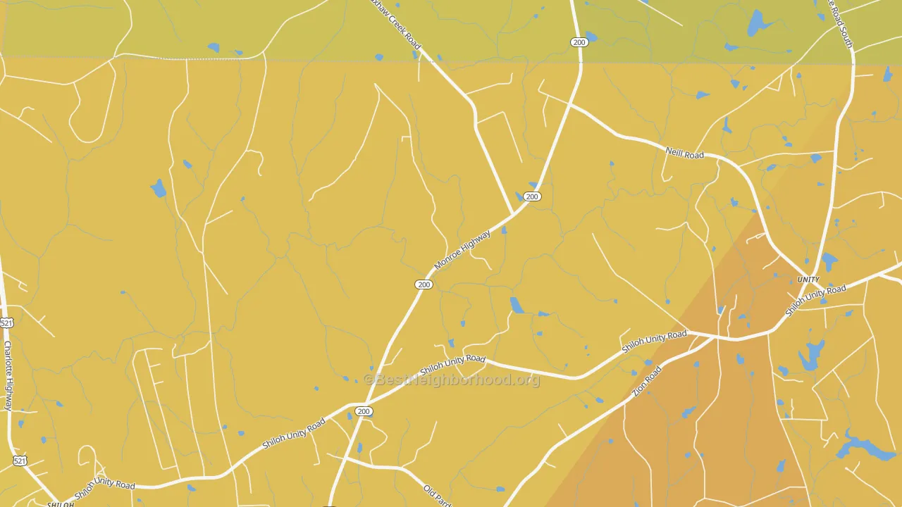 Map of the best neighborhoods in the Unity area, with better matches in green and worse matches in red