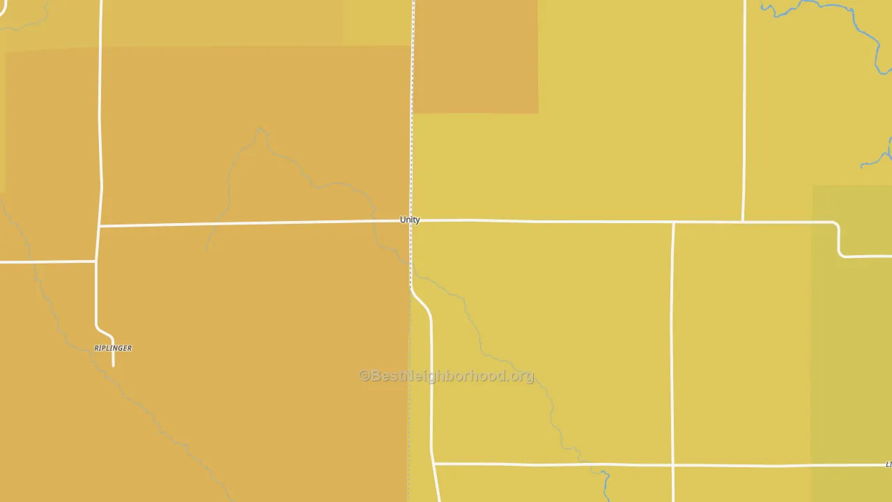 Map of the best neighborhoods in the Unity area, with better matches in green and worse matches in red