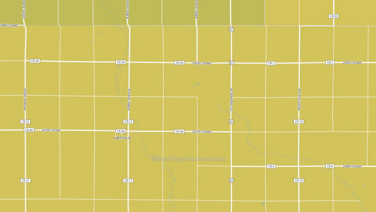 Map of the best neighborhoods in the Unityville area, with better matches in green and worse matches in red