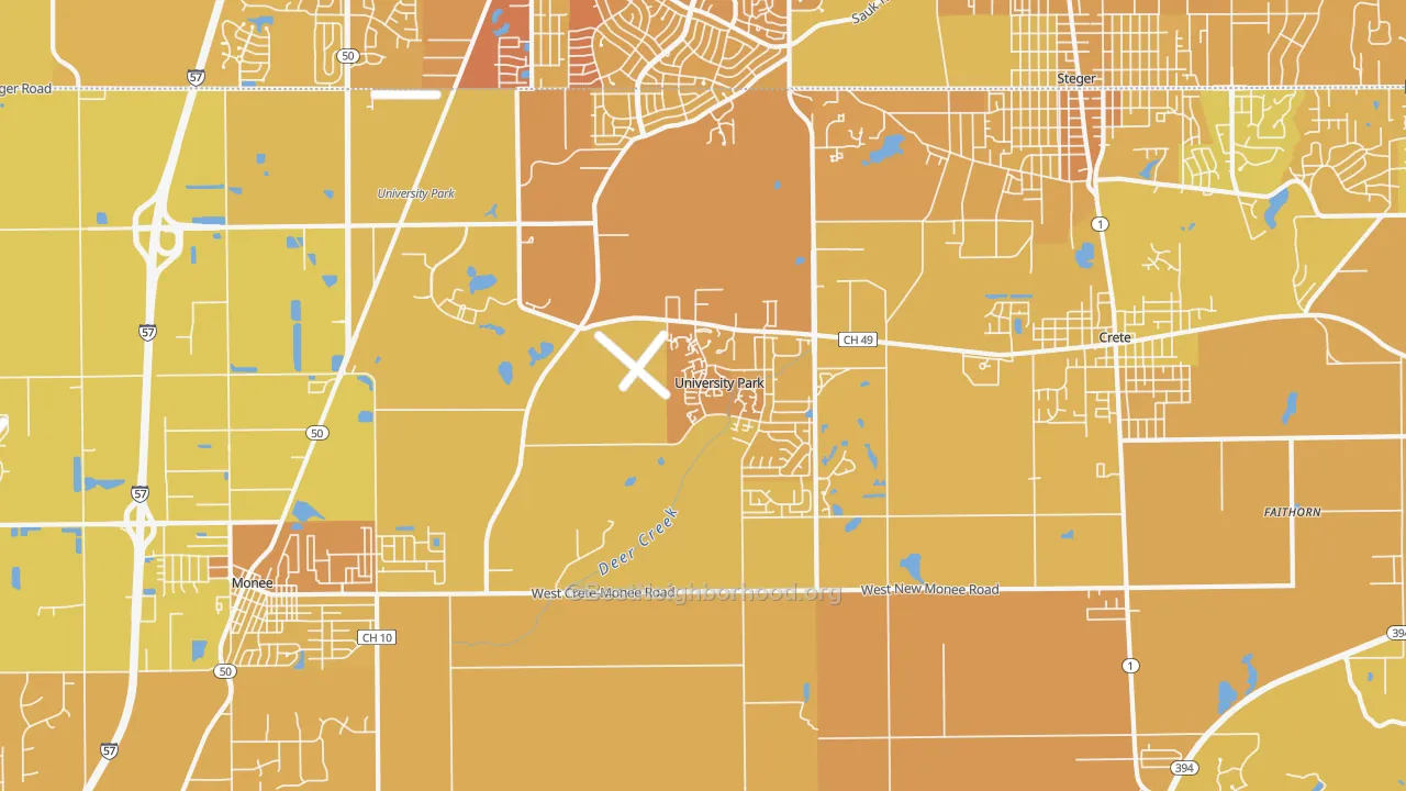 Map of the best neighborhoods in the University Park area, with better matches in green and worse matches in red