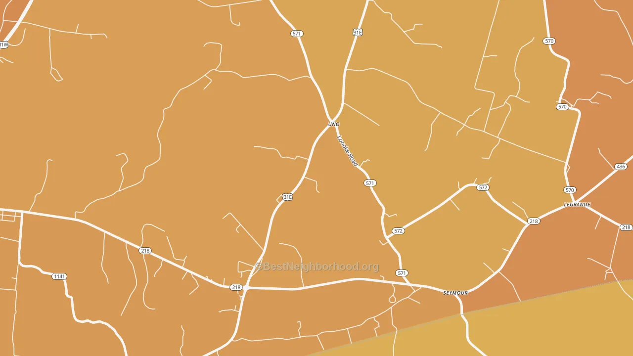 Map of the best neighborhoods in the Uno area, with better matches in green and worse matches in red