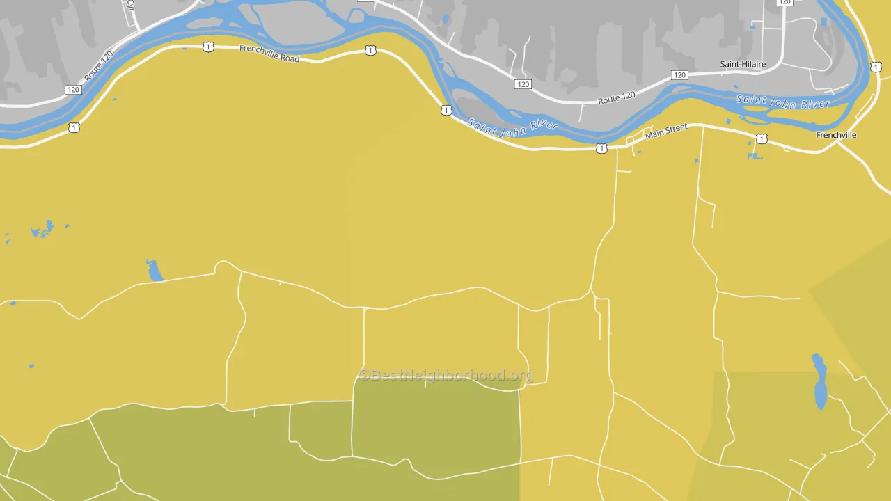 Map of the best neighborhoods in the Upper Frenchville area, with better matches in green and worse matches in red