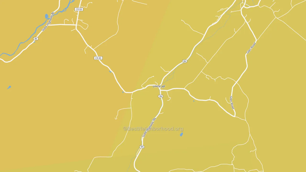 Map of the best neighborhoods in the Upper Jay area, with better matches in green and worse matches in red