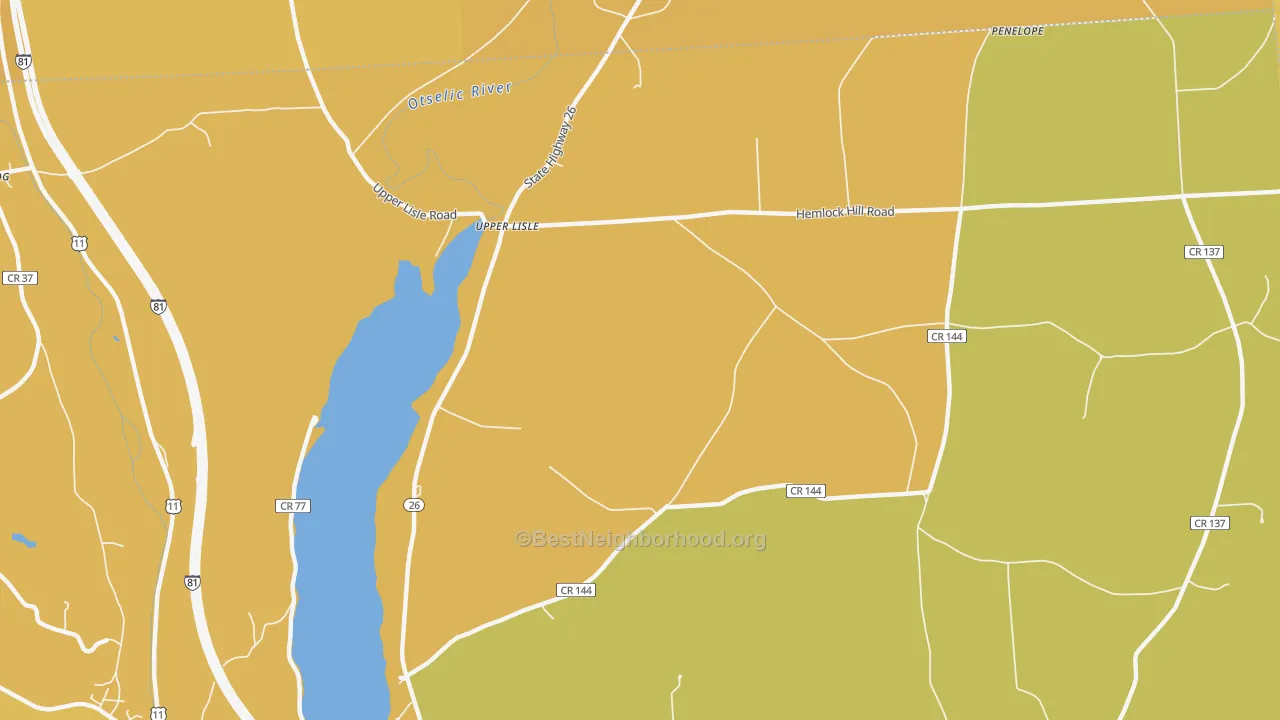 Map of the best neighborhoods in the Upper Lisle area, with better matches in green and worse matches in red