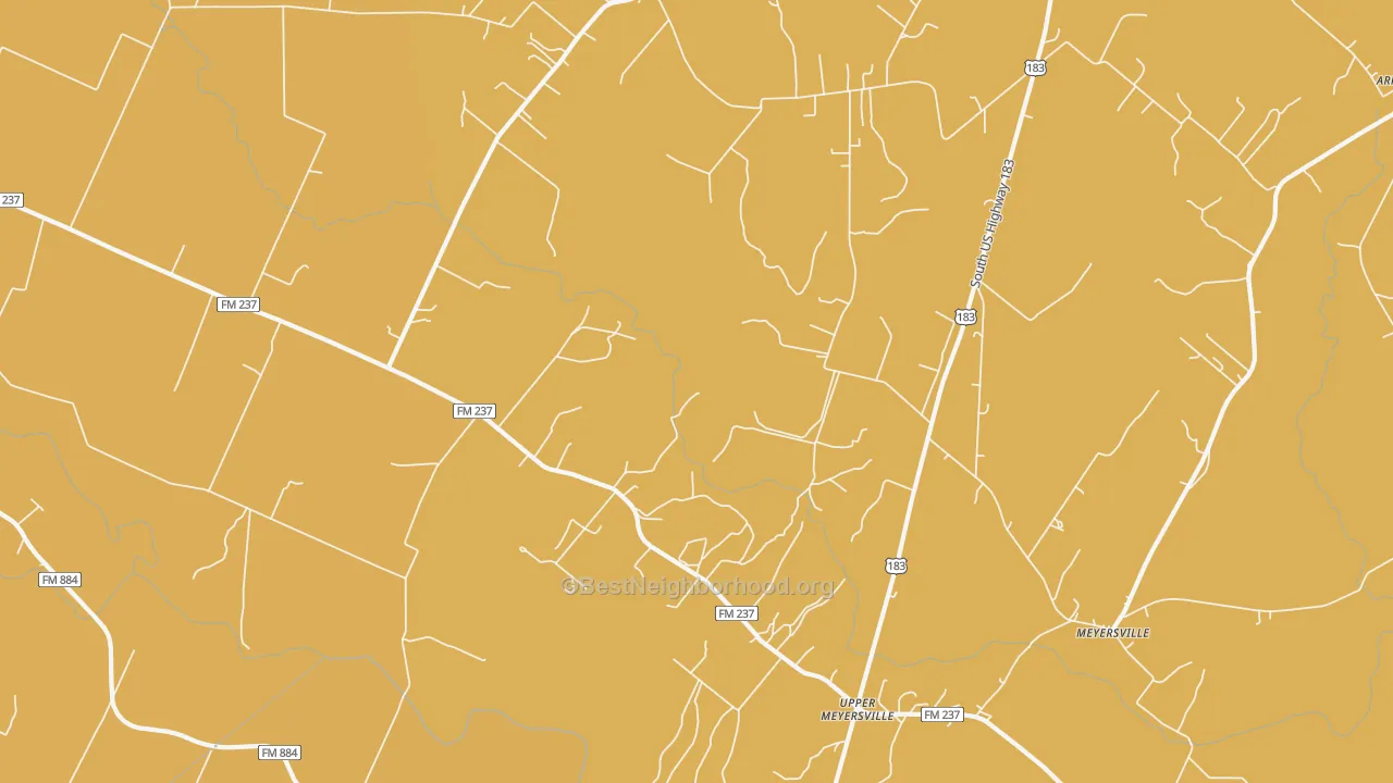 Map of the best neighborhoods in the Upper Meyersville area, with better matches in green and worse matches in red