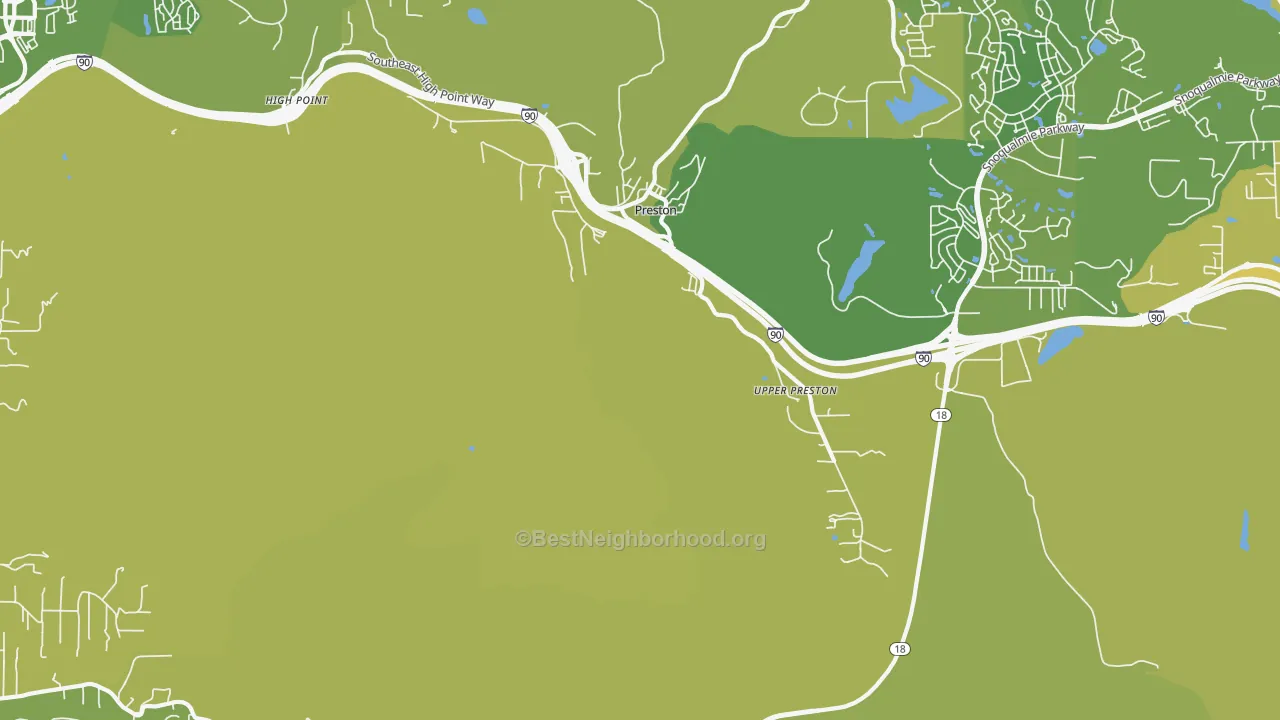 Map of the best neighborhoods in the Upper Preston area, with better matches in green and worse matches in red
