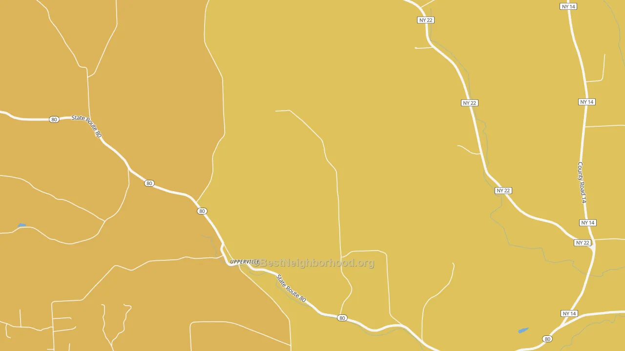 Map of the best neighborhoods in the Upperville area, with better matches in green and worse matches in red