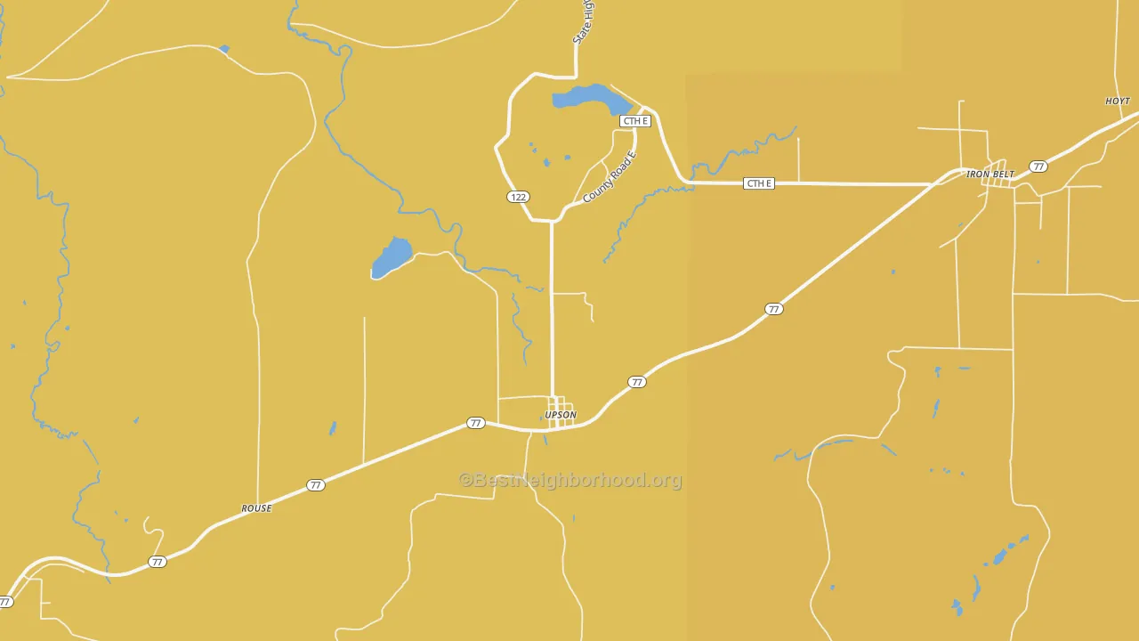 Map of the best neighborhoods in the Upson area, with better matches in green and worse matches in red
