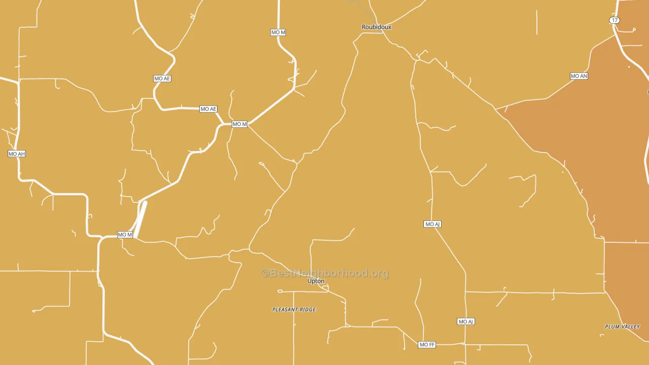 Map of the best neighborhoods in the Upton area, with better matches in green and worse matches in red