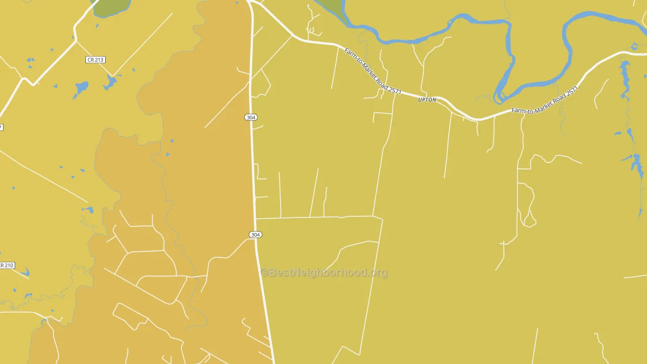 Map of the best neighborhoods in the Upton area, with better matches in green and worse matches in red