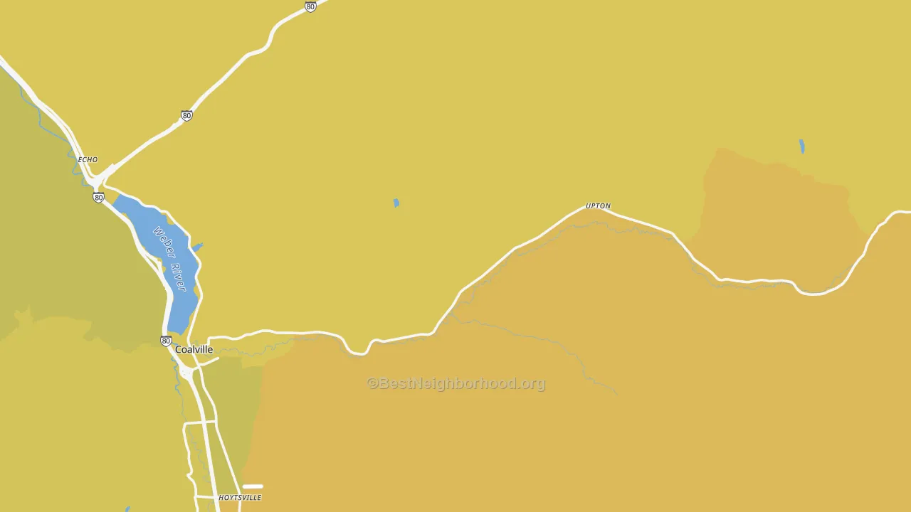 Map of the best neighborhoods in the Upton area, with better matches in green and worse matches in red