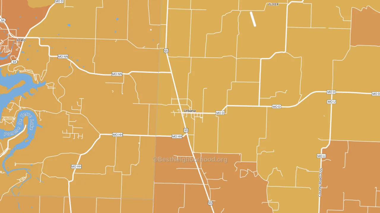Map of the best neighborhoods in the Urbana area, with better matches in green and worse matches in red