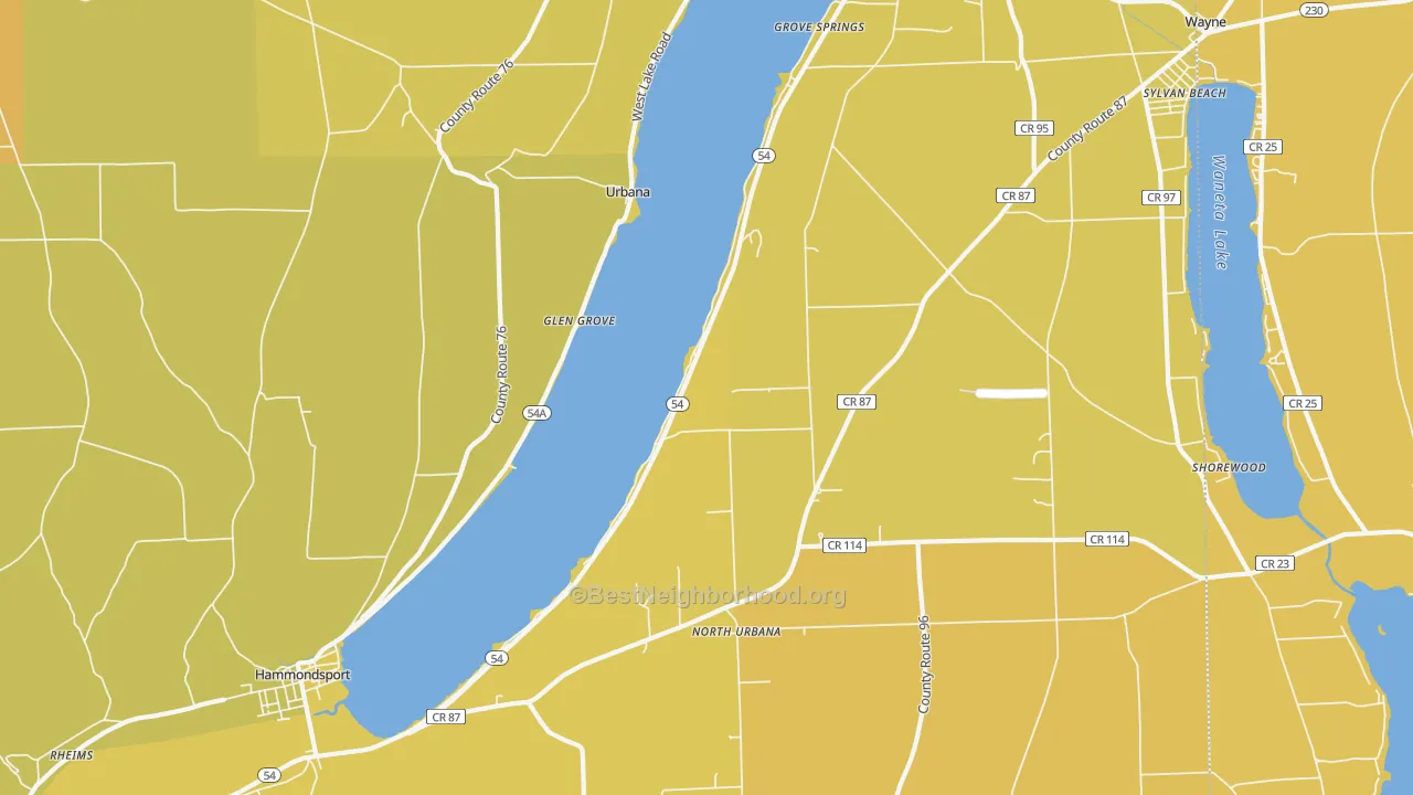 Map of the best neighborhoods in the Urbana area, with better matches in green and worse matches in red