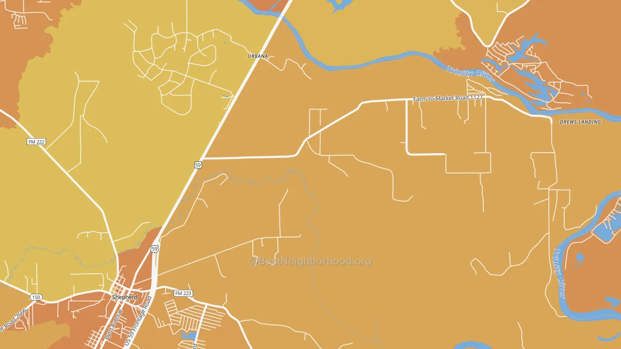 Map of the best neighborhoods in the Urbana area, with better matches in green and worse matches in red