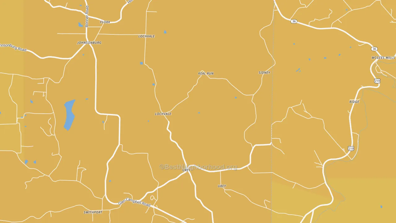 Map of the best neighborhoods in the Urey area, with better matches in green and worse matches in red