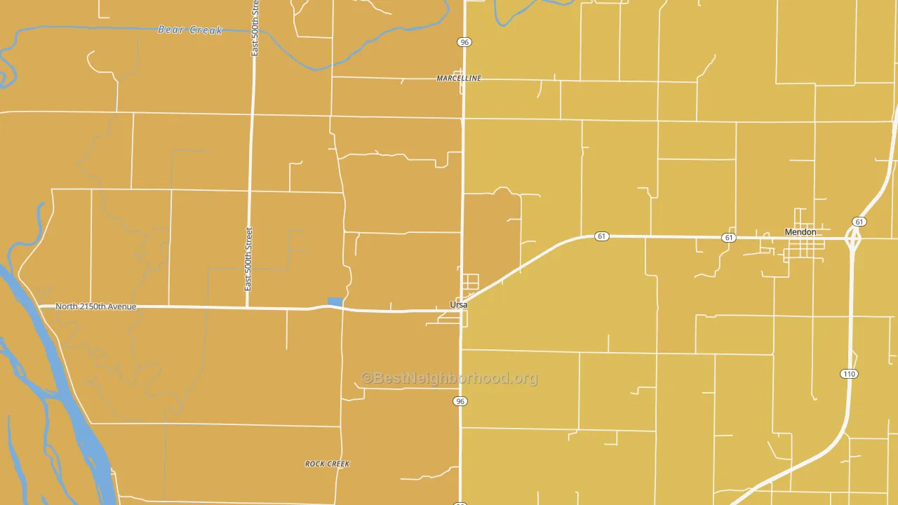 Map of the best neighborhoods in the Ursa area, with better matches in green and worse matches in red