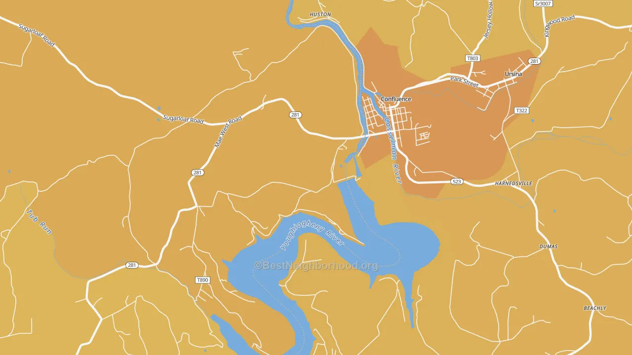 Map of the best neighborhoods in the Ursina Junction area, with better matches in green and worse matches in red