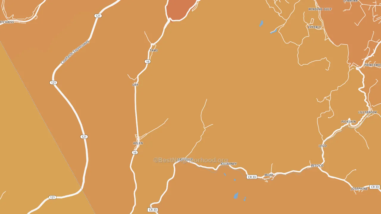 Map of the best neighborhoods in the Ury area, with better matches in green and worse matches in red