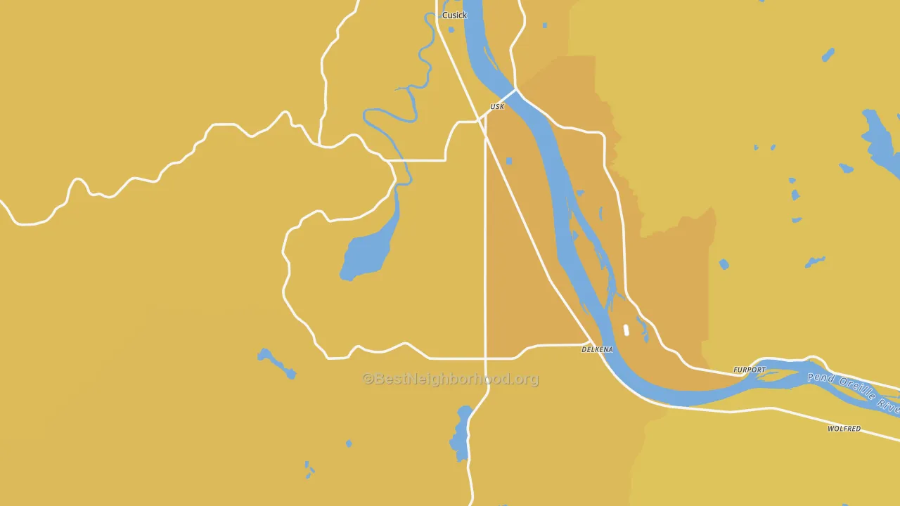 Map of the best neighborhoods in the Usk area, with better matches in green and worse matches in red