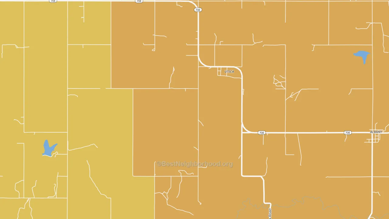 Map of the best neighborhoods in the Utica area, with better matches in green and worse matches in red